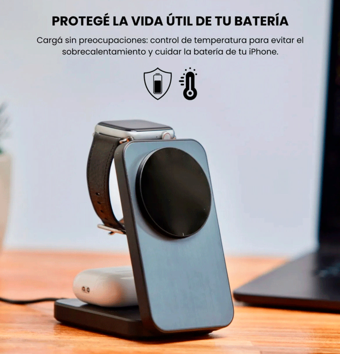 Cargador inalámbrico plegable 3 en 1 + Auriculares Bluetooth para Apple del 11 al 16.