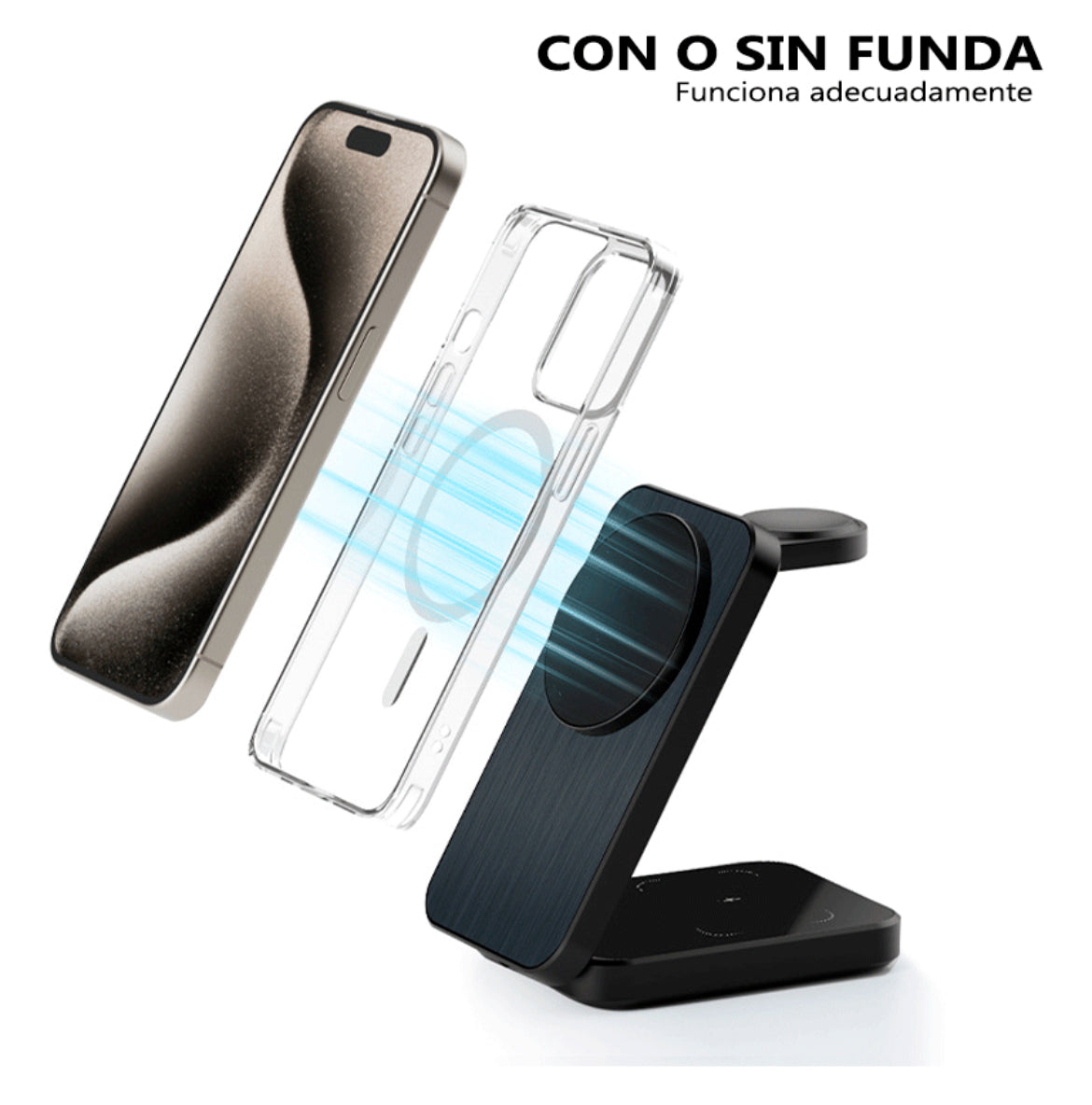 Cargador inalámbrico plegable 3 en 1 + Auriculares Bluetooth para Apple del 11 al 16.