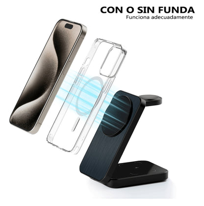 Cargador inalámbrico plegable 3 en 1 + Auriculares Bluetooth para Apple del 11 al 16.